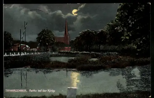 AK Schwarzenbeck, Partie bei der Kirche bei Mondschein