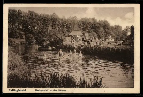 AK Fallingbostel, Badeanstalt an der Böhme, mit Badenden u. Gebäude