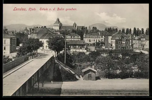 AK Landau /Pfalz, Totale von der Bahn gesehen, Brücke