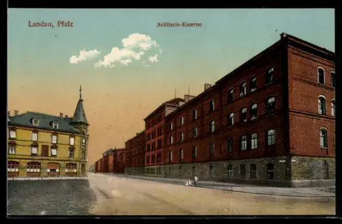 AK Landau /Pfalz, Artillerie-Kaserne mit Strasse