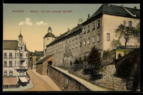 AK Siegen, Kölner Tor, Unteres Schloss, Strasse, Geschäft