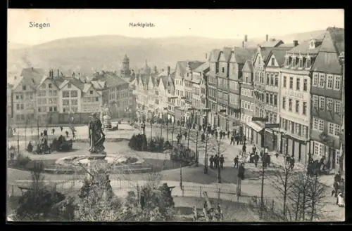 AK Siegen, Marktplatz mit Denkmal aus der Vogelschau