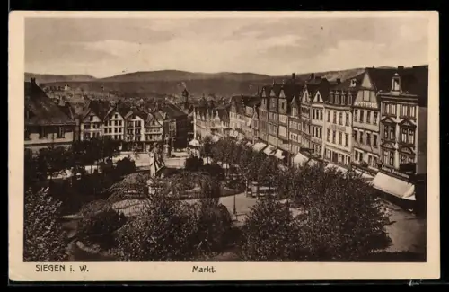 AK Siegen i. W., Markt-Panorama aus der Vogelschau