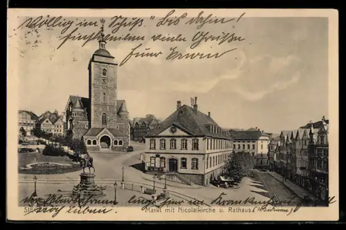 AK Siegen, Markt mit Nicolaikirche, Rathaus