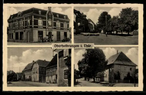 AK Oberheldrungen i. Thür., Gebäudeansichten, Platz, Strassenpartie