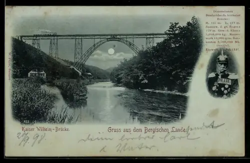 Mondschein-AK Müngsten, Kaiser Wilhelm-Brücke, Restaurant am Fusse der Brücke Carl Ortmann