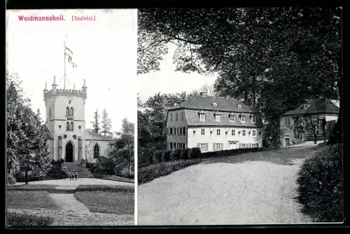 AK Weidmannsheil /Saaletal, Gebäude mit Strasse, Turmgebäude
