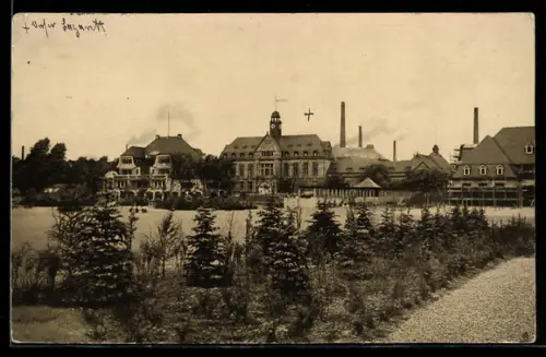 AK Leverkusen a. Rh., Farbenfabriken vorm. Friedr. Bayer & Co, Verwaltungsgebäude, Panorama