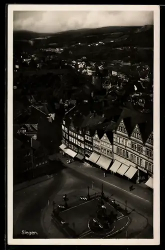AK Siegen, Marktplatz, Brunnen, Fachwerkhäuser mit Kaufhof