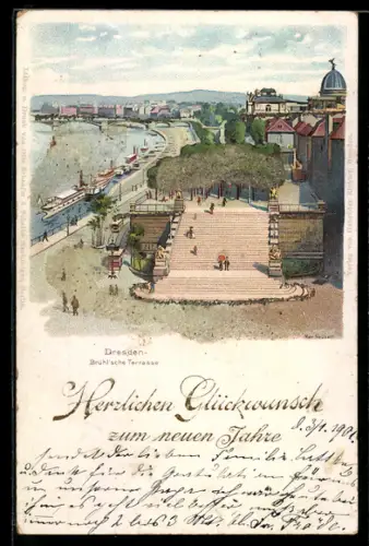 Lithographie Dresden, Brühlsche Terrasse