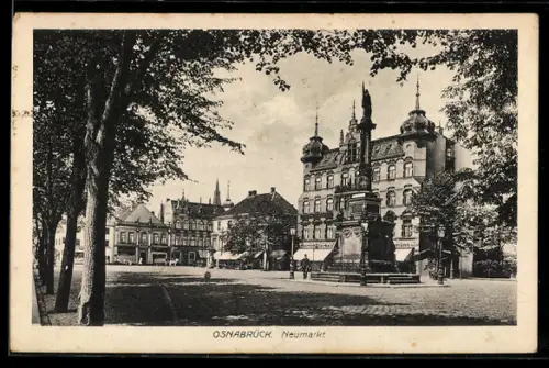 AK Osnabrück, Neumarkt mit Brunnen und Häuserfront