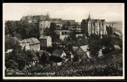 AK Nossen i. Sa., Totalansicht mit Schloss aus der Vogelschau
