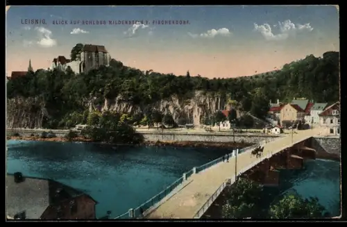AK Leisnig, Blick auf Schloss Mildenstein von Fischendorf