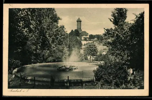 AK Auerbach i. V., Schulanlagen, Schlossturm, Verbandstag Saalinhaber Sachsens 1925