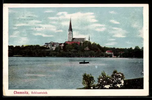 AK Chemnitz, Schlossteich mit Stadtpanorama