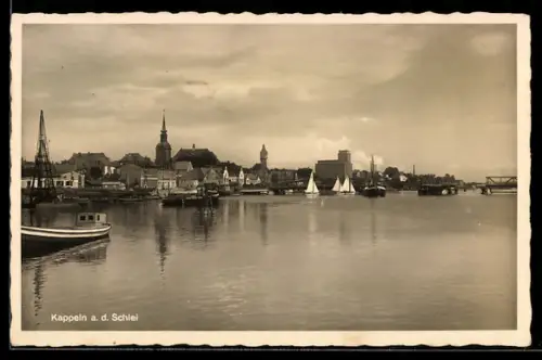 AK Kappeln a. d. Schlei, Ortspanorama vom Wasser aus