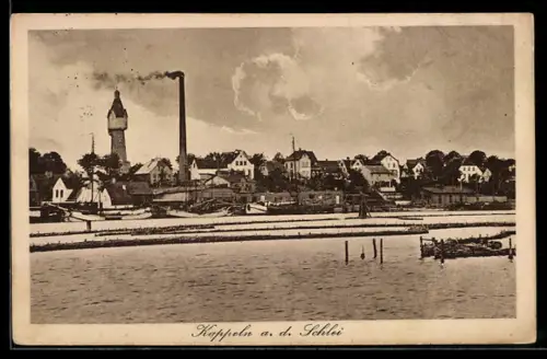 AK Kappeln a. d. Schlei, Ortsansicht mit Turm und Fabrikschornstein