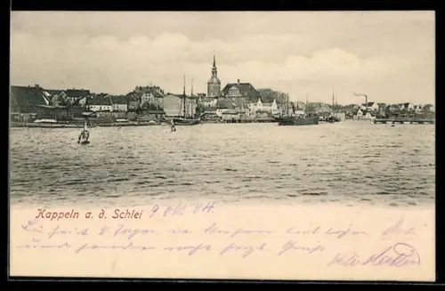AK Kappeln a. d. Schlei, Stadtansicht mit Kirche und Hafen