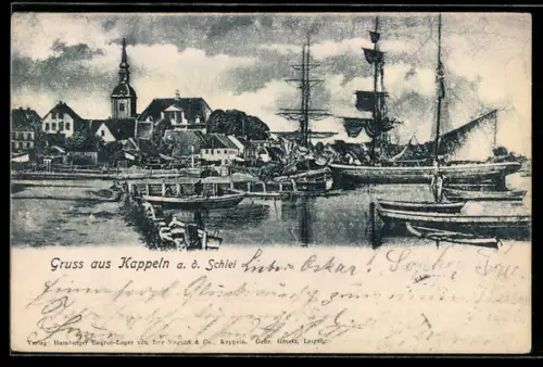 AK Kappeln a. d. Schlei, Hafen, Segelschiffe, Kirche