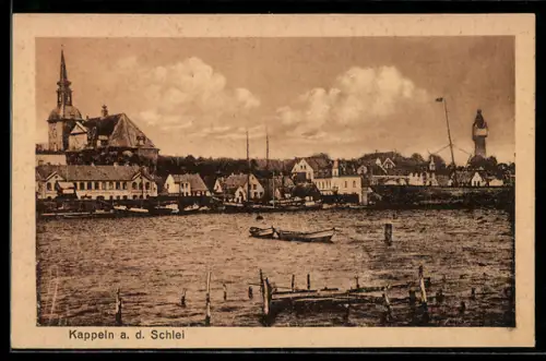 AK Kappeln a. d. Schlei, Stadtansicht mit Kirche und Hafen