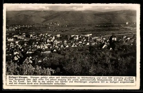 AK Stuttgart-Wangen, Ortsansicht aus der Vogelschau