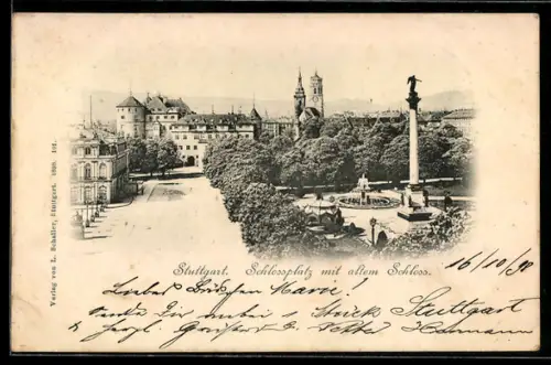 AK Stuttgart, Schlossplatz mit altem Schloss