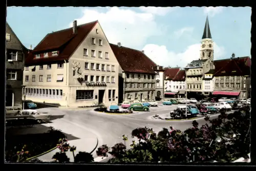 AK Ehingen an der Donau, Marktplatz, Volksbank, Kirche