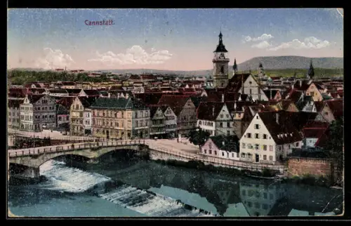AK Cannstatt, Ortsansicht mit Brücke aus der Vogelschau