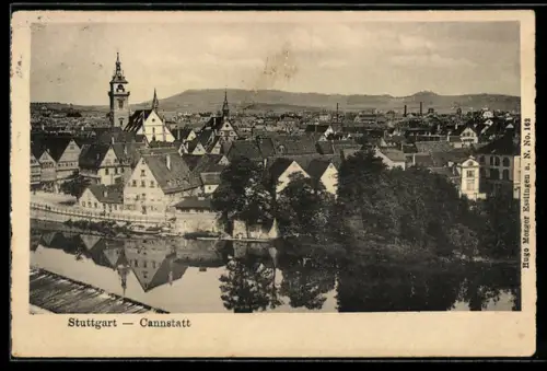 AK Stuttgart-Cannstatt, Ortsansicht mit Kirche und Neckar