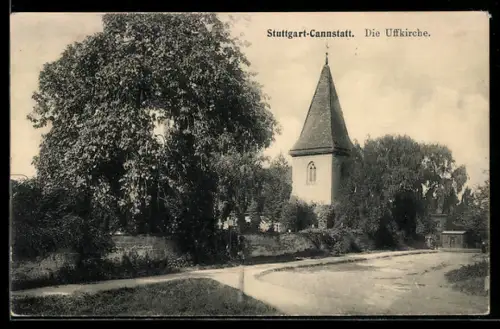 AK Stuttgart-Cannstatt, Uffkirche mit Strasse