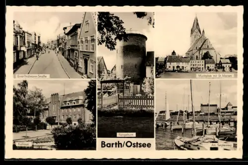 AK Barth a. Ostsee, Marktplatz mit St. Marien, Ernst-Thälmann-Strasse, am Seglersteig, Rathaus
