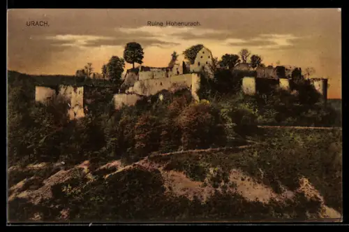 AK Bad Urach, Ansicht der Ruine bei Sonnenaufgang