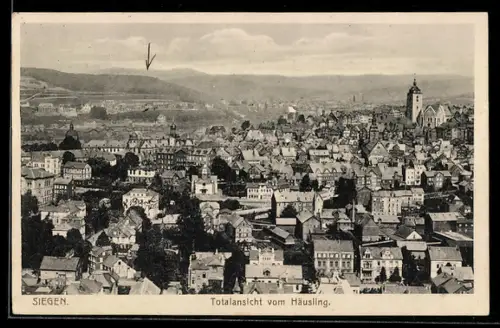 AK Siegen, Totalansicht mit Kirche vom Häusling aus