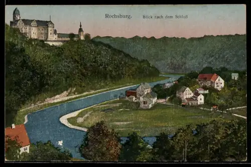 AK Rochsburg, Blick nach dem Schloss 1920