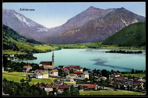 AK Schliersee, Teilansicht mit Bergen