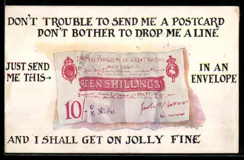 Künstler-AK United Kingdom, Geldschein über zehn Schilling