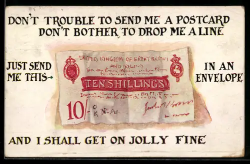 Künstler-AK United Kingdom, Geldschein über zehn Schilling