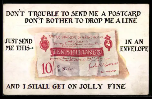 Künstler-AK United Kingdom, Geldschein über zehn Schilling