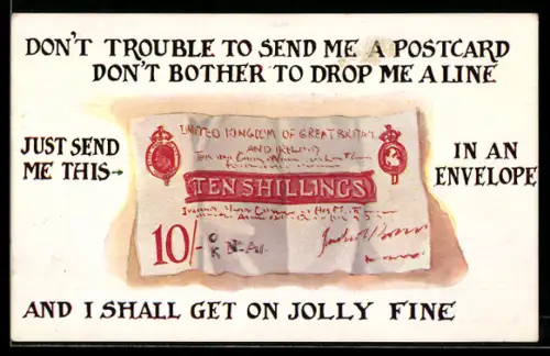 Künstler-AK United Kingdom, Geldschein über zehn Schilling