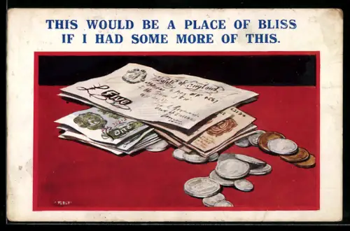 AK Britische Banknoten über 1 und 5 Pfund, Münzen, Geld