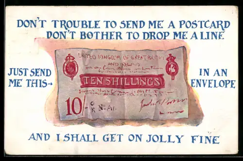 AK Britischer Geldschein, 10 Shilling