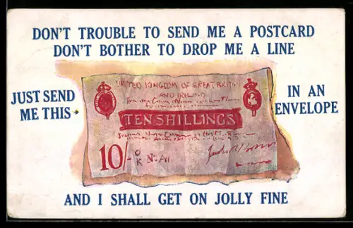 Künstler-AK United Kingdom, Geldschein über zehn Schilling