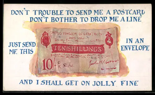 Künstler-AK United Kingdom, Geldschein über zehn Schilling