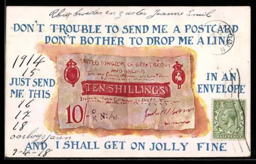 Künstler-AK United Kingdom, Geldschein über zehn Schilling