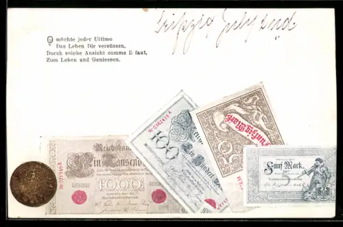 AK Geldscheine- und Münze, O möchte jeder Ultimo...