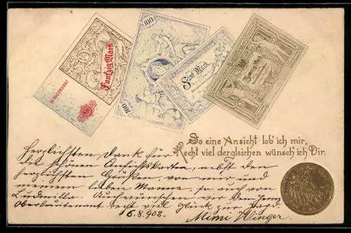 Präge-AK Geldscheine- und Münze, So eine Ansicht lob` ich mir...