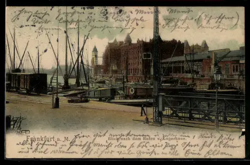 AK Frankfurt am Main, Blick nach dem Hafen u. Lagerhaus, Boote