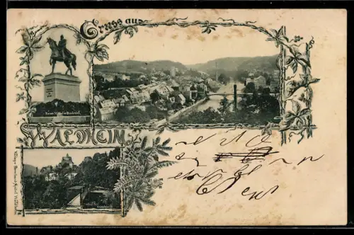 AK Waldheim, Teilansicht, Denkmal, Brücke