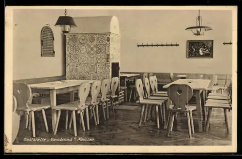 AK Meissen, Gasthaus Gambrinus, Innenansicht