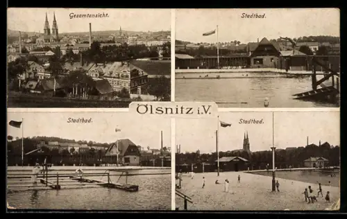 AK Oelsnitz, Gesamtansicht, Partien im Stadtpark